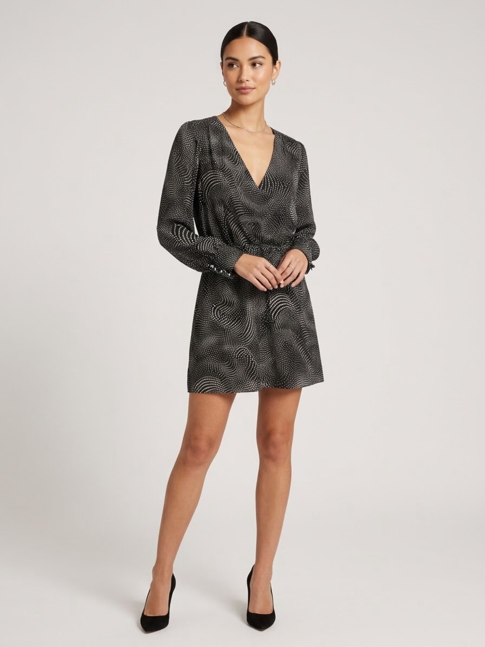 NWT Parker 100% Silk Abstract Dotted Waves Deep V Mini Dress Small